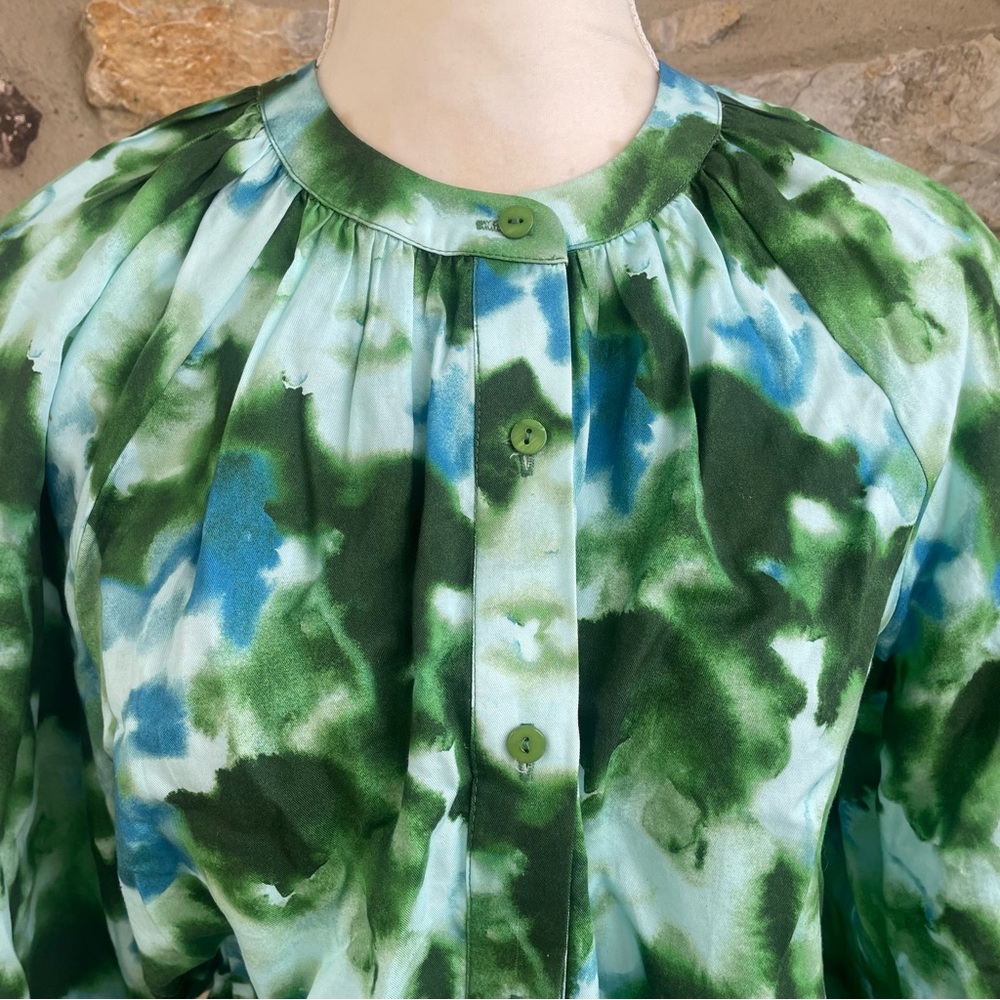 TUCKERNUCK Deep Lagoon Luca Puff Sleeve Button Down Blouse $178 - Picture 6 of 16